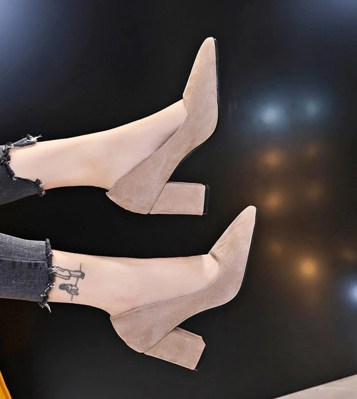 2022 New Women Pumps Flock Sweet Thick High Heels Female  Office Pointed Toe Dress Work Pump Cute Shoes Ladies Footwear