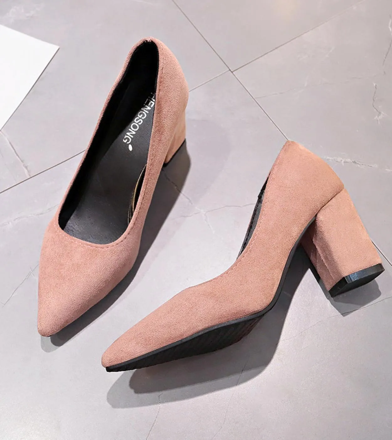 2022 New Women Pumps Flock Sweet Thick High Heels Female  Office Pointed Toe Dress Work Pump Cute Shoes Ladies Footwear