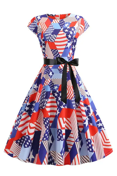 Abito retrò stampato con bandiera americana con bowknot