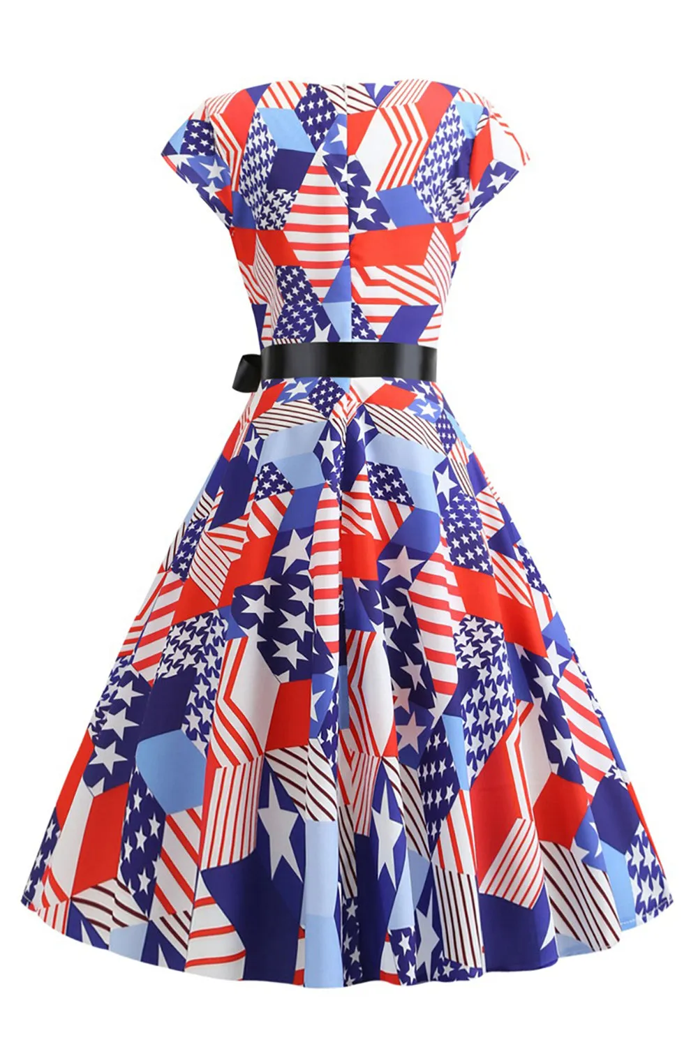 Abito retrò stampato con bandiera americana con bowknot