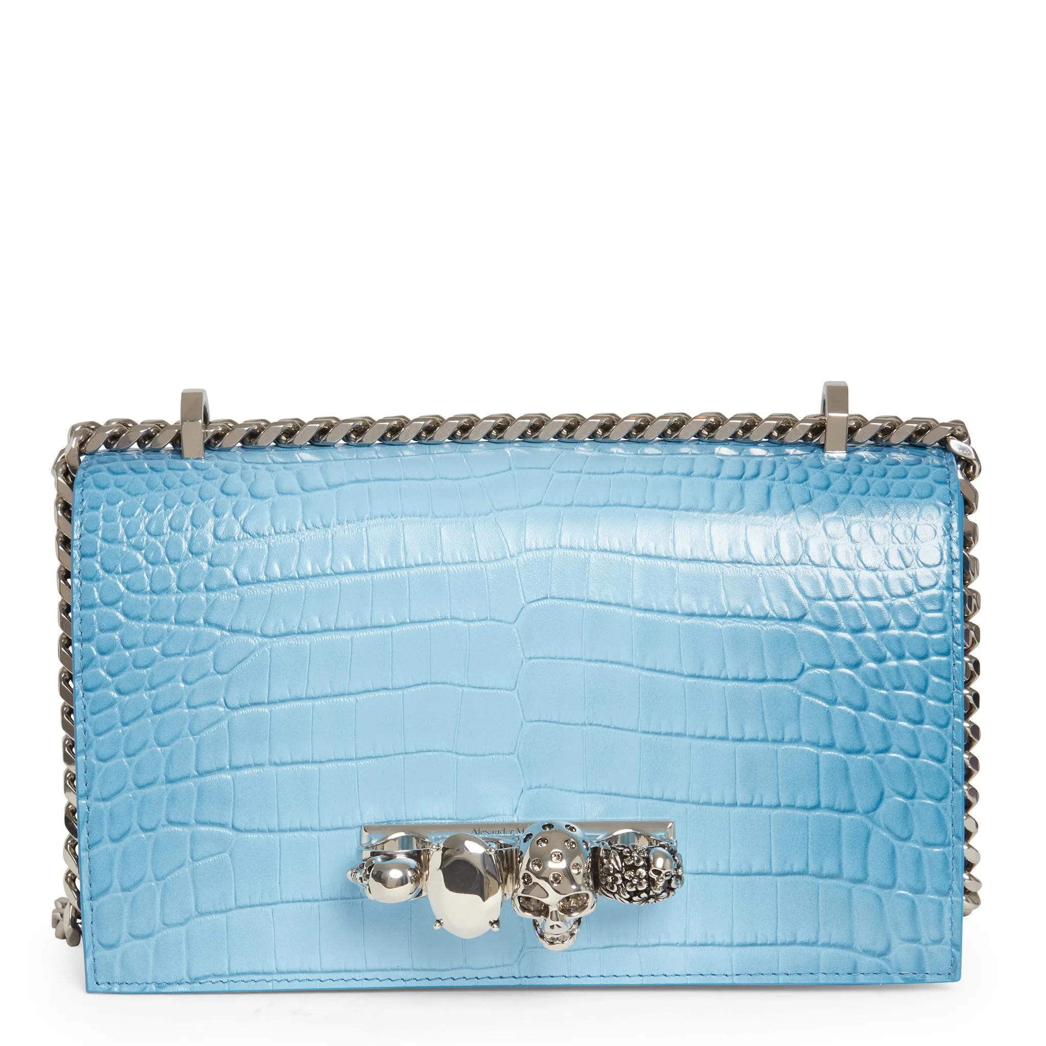 ALEXANDER MCQUEEN  Borsa a mano ''Jewelled Satchel'' in pelle azzurra