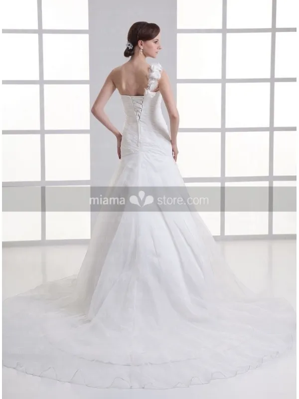 BERYL - A-line Strapless Chapel train Organza One shoulder Wedding dress