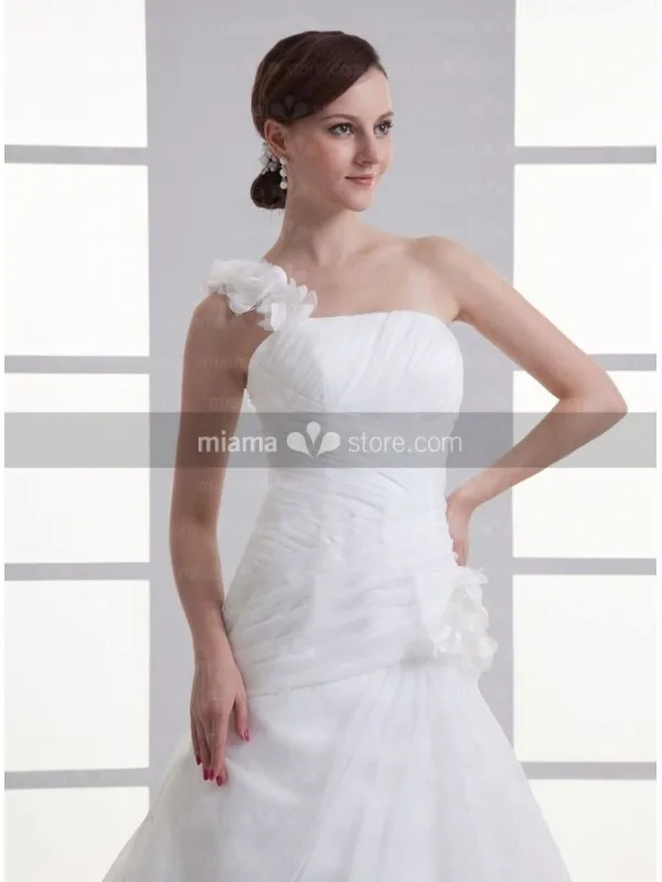 BERYL - A-line Strapless Chapel train Organza One shoulder Wedding dress