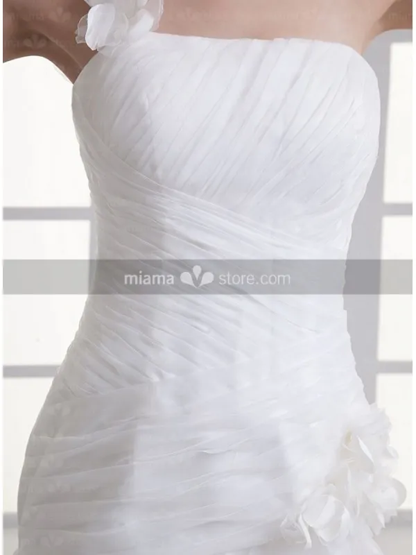 BERYL - A-line Strapless Chapel train Organza One shoulder Wedding dress