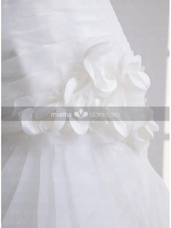 BERYL - A-line Strapless Chapel train Organza One shoulder Wedding dress