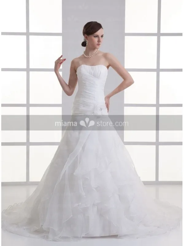 BETSY - A-line Strapless Chapel train Organza Wedding dress