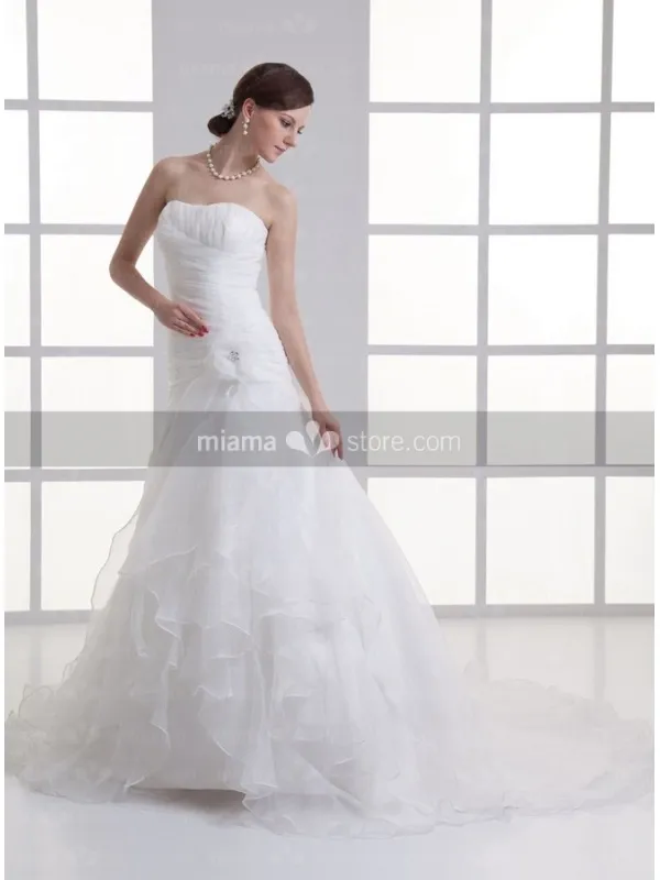 BETSY - A-line Strapless Chapel train Organza Wedding dress