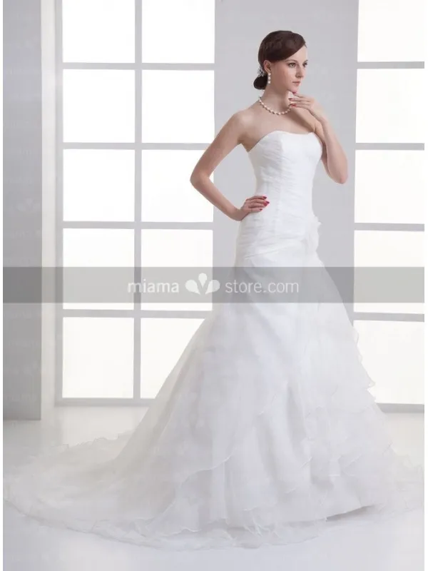 BETSY - A-line Strapless Chapel train Organza Wedding dress