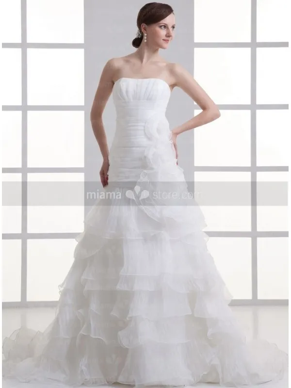 BONNIE - A-line Strapless Chapel train Organza Wedding dress