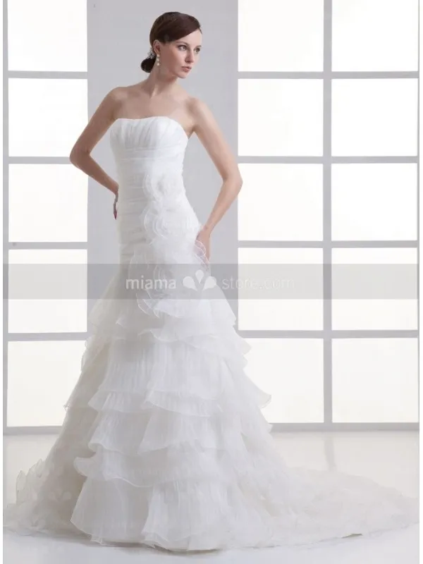 BONNIE - A-line Strapless Chapel train Organza Wedding dress