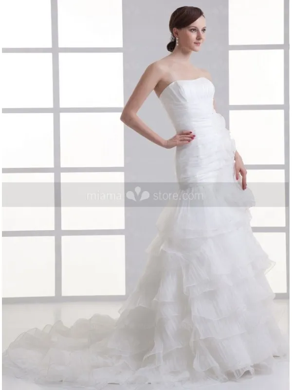 BONNIE - A-line Strapless Chapel train Organza Wedding dress