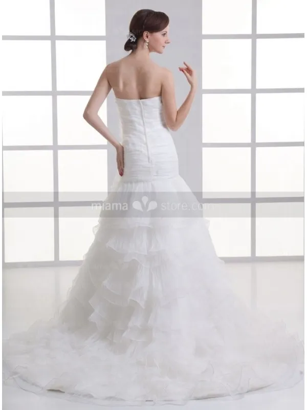 BONNIE - A-line Strapless Chapel train Organza Wedding dress