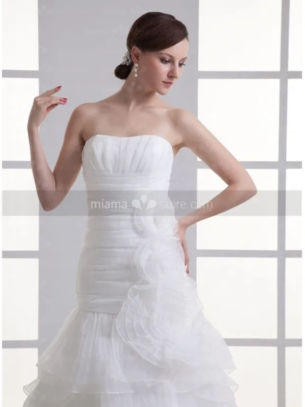 BONNIE - A-line Strapless Chapel train Organza Wedding dress