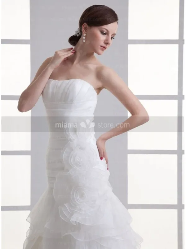 BONNIE - A-line Strapless Chapel train Organza Wedding dress