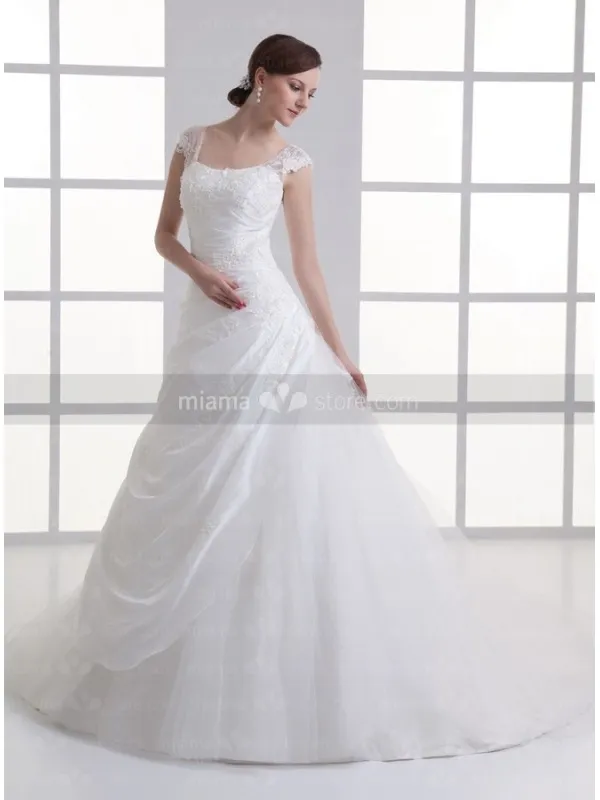 BRIDGET - A-line Chapel train Taffeta Square neck Wedding dress