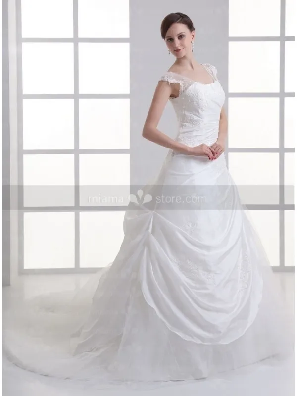 BRIDGET - A-line Chapel train Taffeta Square neck Wedding dress