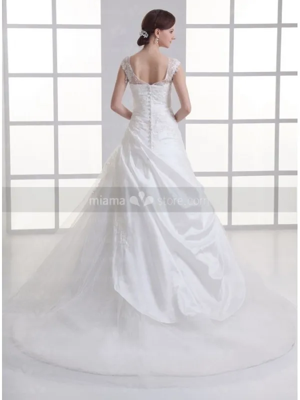 BRIDGET - A-line Chapel train Taffeta Square neck Wedding dress