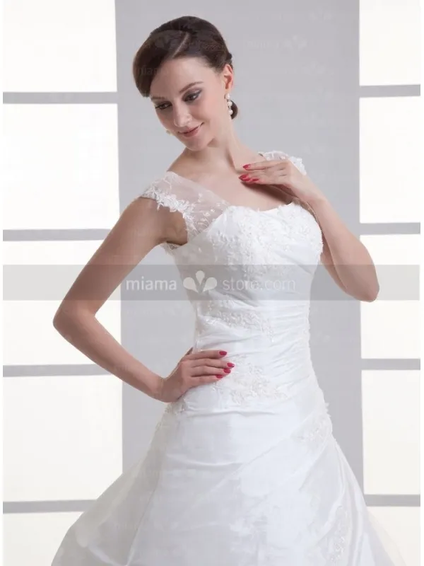 BRIDGET - A-line Chapel train Taffeta Square neck Wedding dress