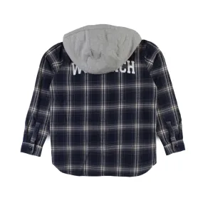 Camicia Woolrich Tartan Blu E Grigia Con Cappuccio