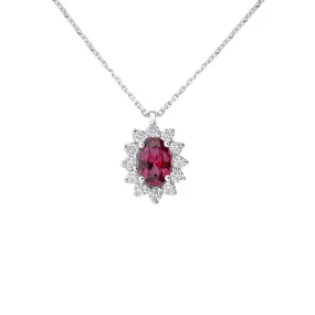 Collana Jasmine Oro Bianco 750/1000 Maglia Forzatina Rodolite Rosso 0,6 ct Diamante Bianco 0,23 ct 40+2 cm 1688136