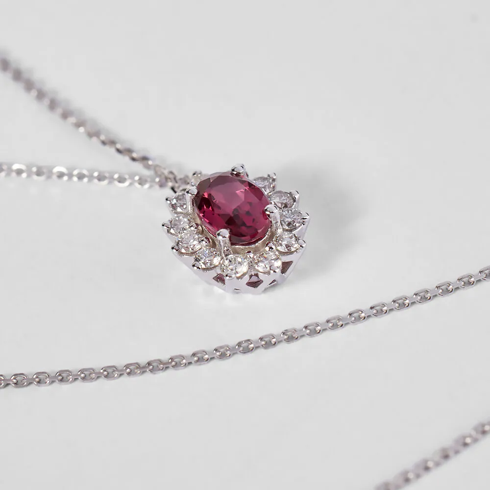 Collana Jasmine Oro Bianco 750/1000 Maglia Forzatina Rodolite Rosso 0,6 ct Diamante Bianco 0,23 ct 40+2 cm 1688136