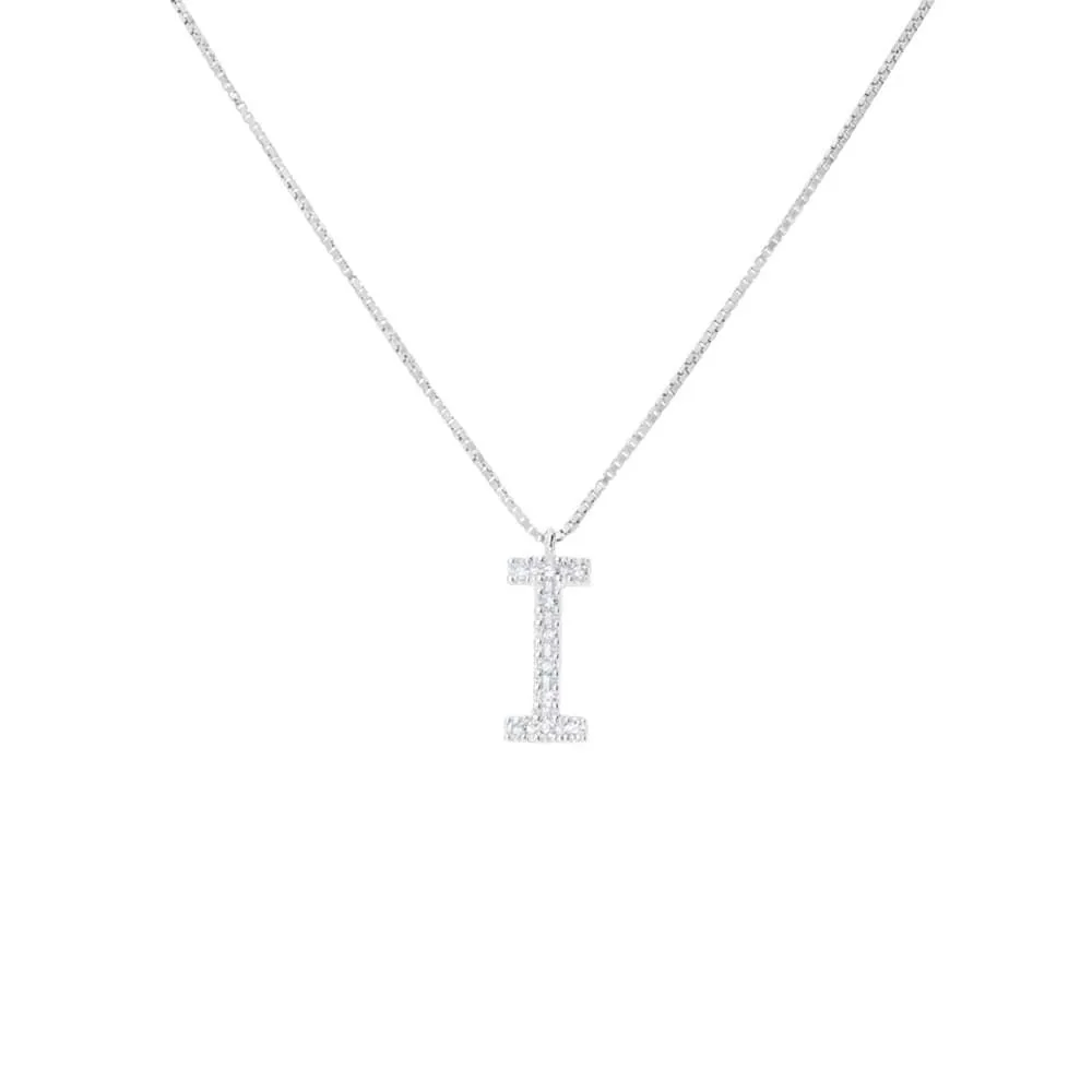 Collana Lettera I Diamond Letters Oro Bianco 750/1000 Maglia Veneziana Diamante Bianco 0,05 ct 40 + 2 cm 1673200