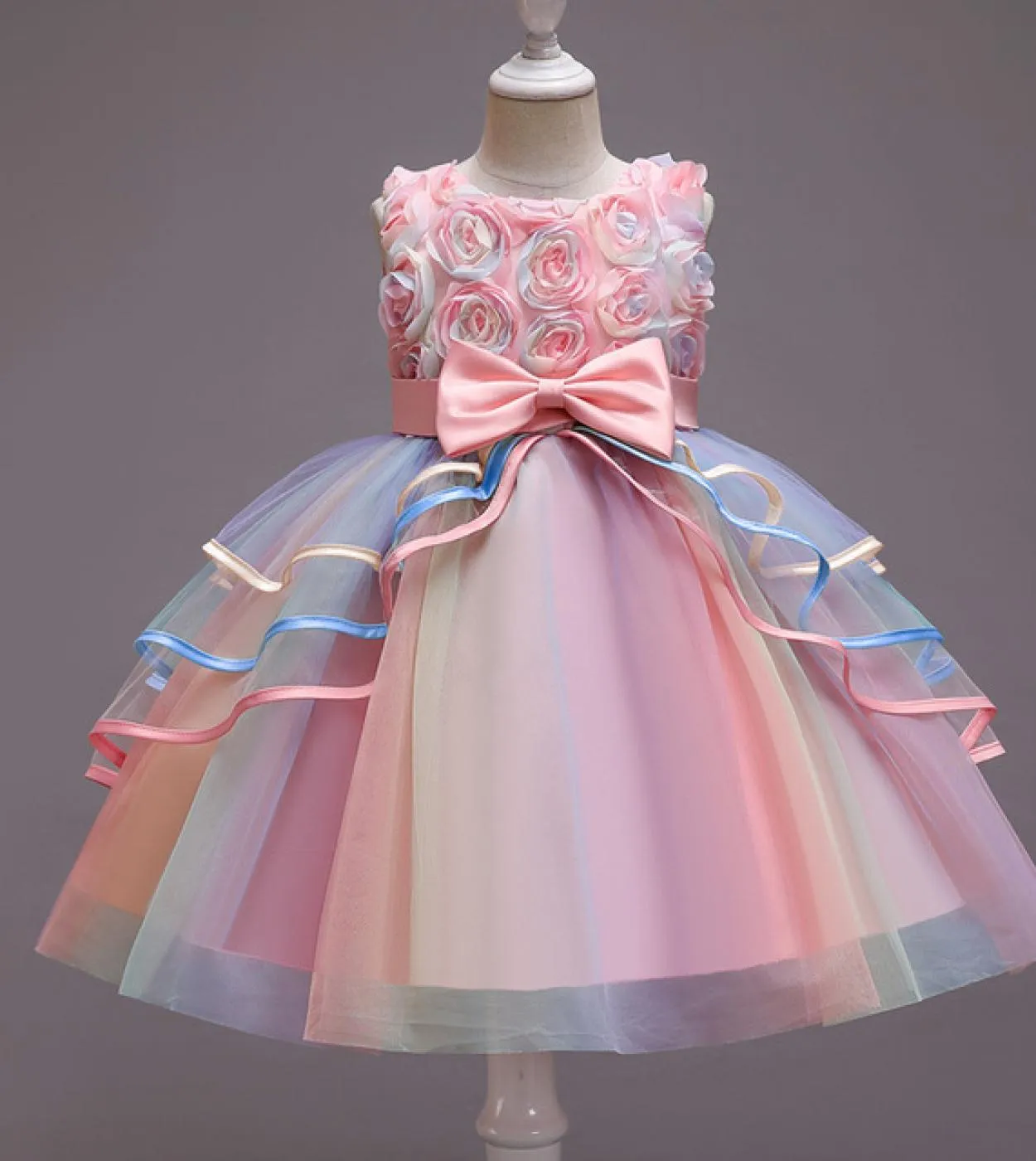 Fancy Kids Girls Dress Birthday Wedding Party Princess Dress Ball Gown Abito elegante Pink Tulle Dots Dress Summer Size