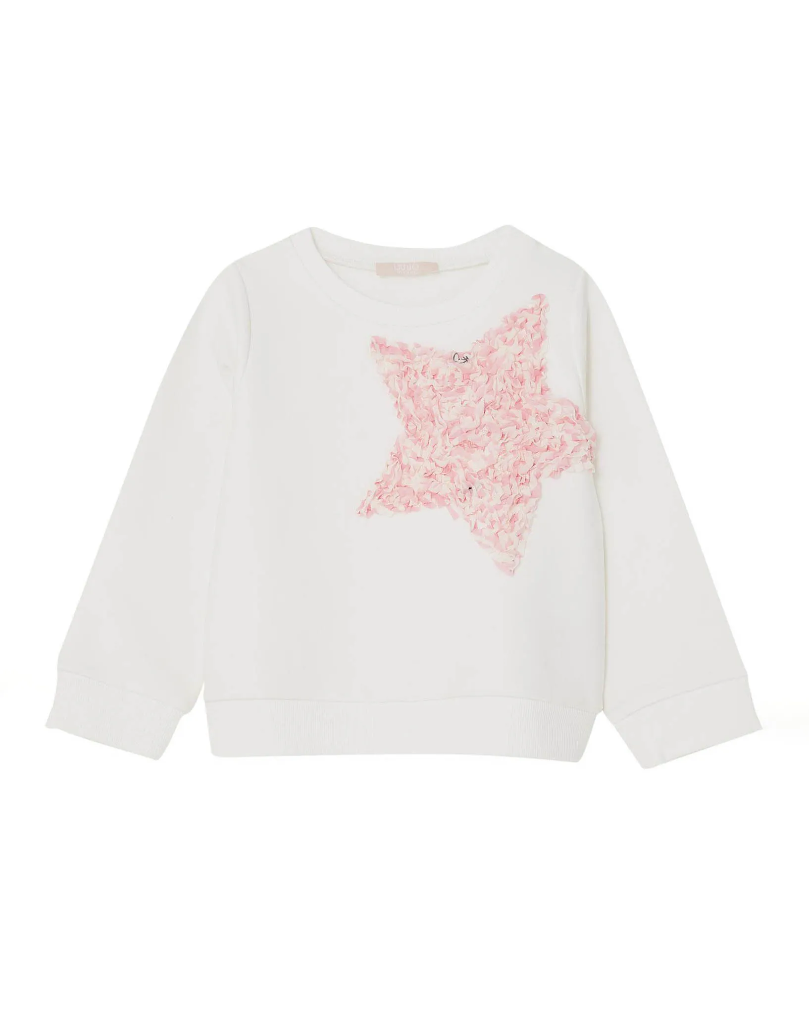 Felpa bianca in cotone stretch con maxi stella rosa e bianca in tulle 3-7 anni