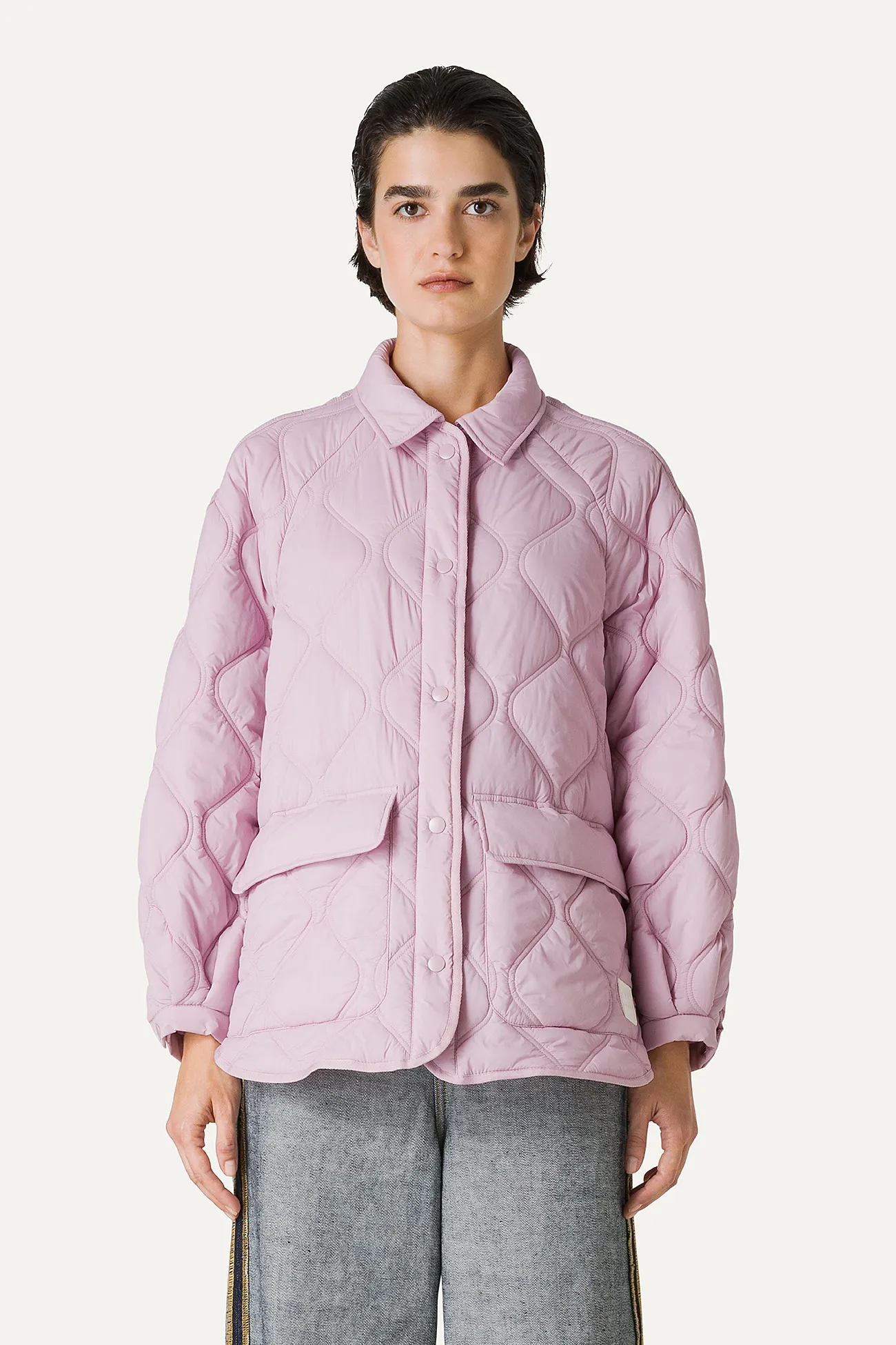 GIACCA A CAMICIA OVER IN NYLON LEGGERO TRAPUNTATO 9222 - ROSA