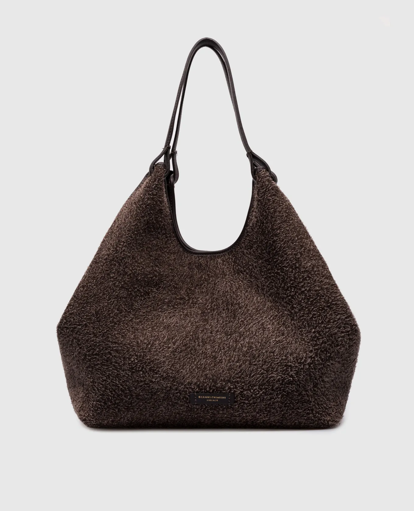 Gianni Chiarini Borsa tote DUA con toppa con logo in pelle scamosciata marrone BS11110LDNPL