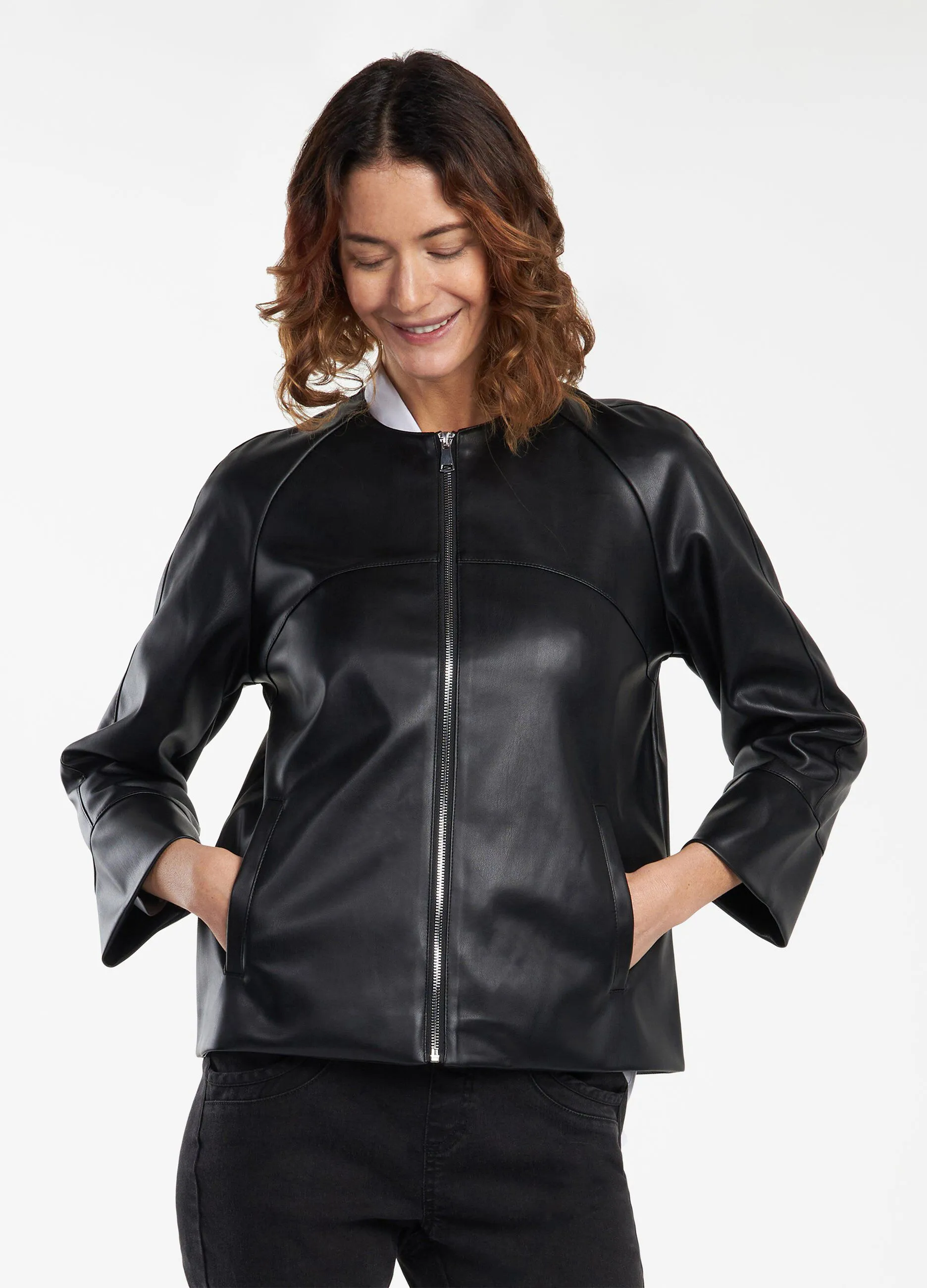 Giubbino girocollo in ecopelle donna