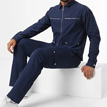 KL-2093 Set giacca con zip e pantaloni cargo blu navy