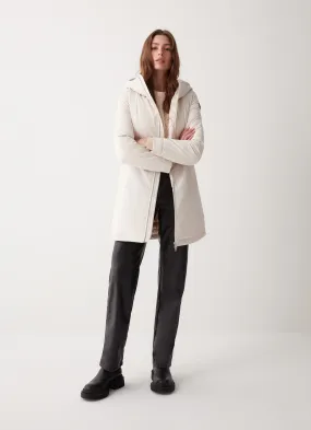 Long down jacket in 3-layer satin-effect fabric