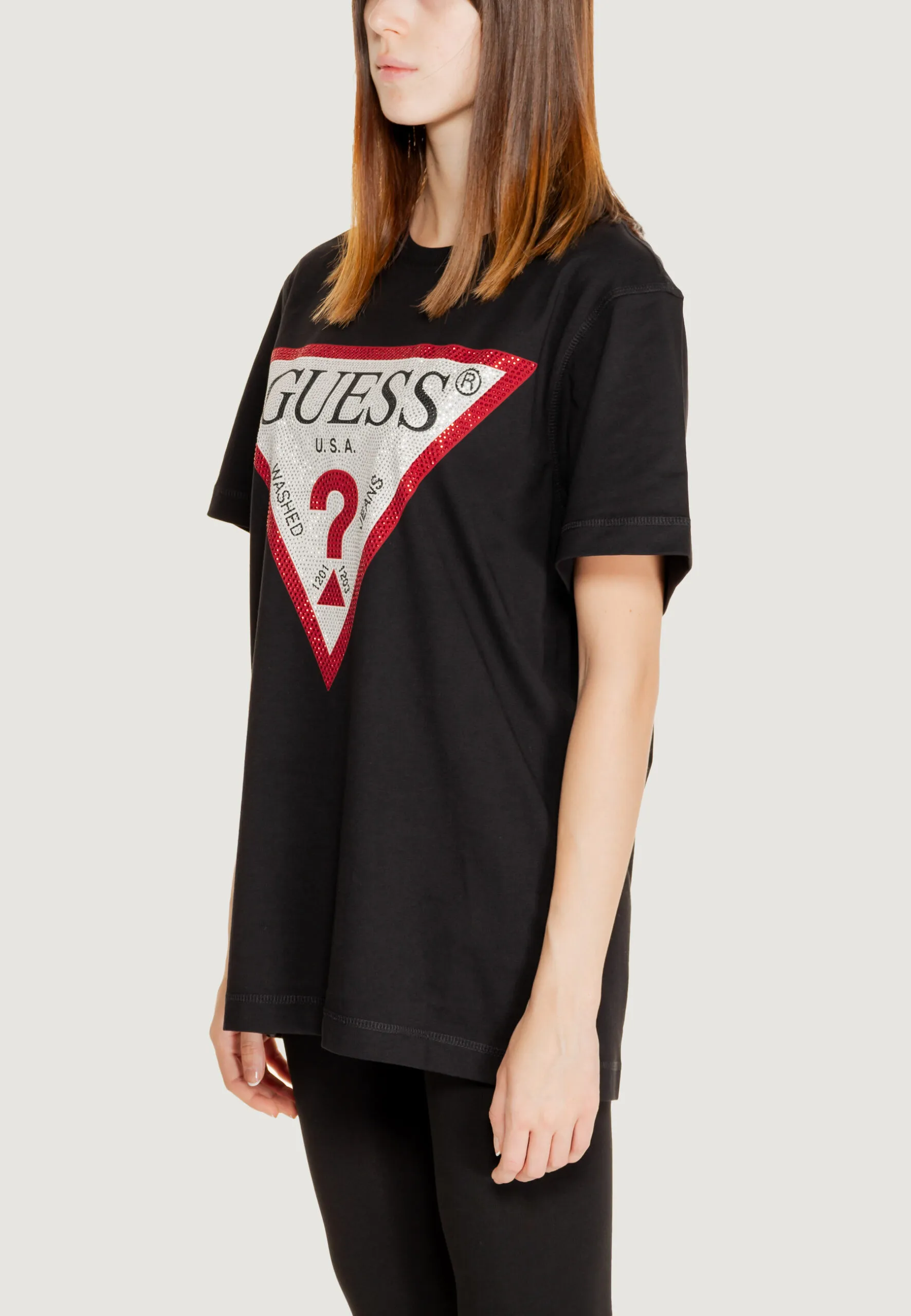 Maglia Guess SS CN SHINY TRIANGLE Nero