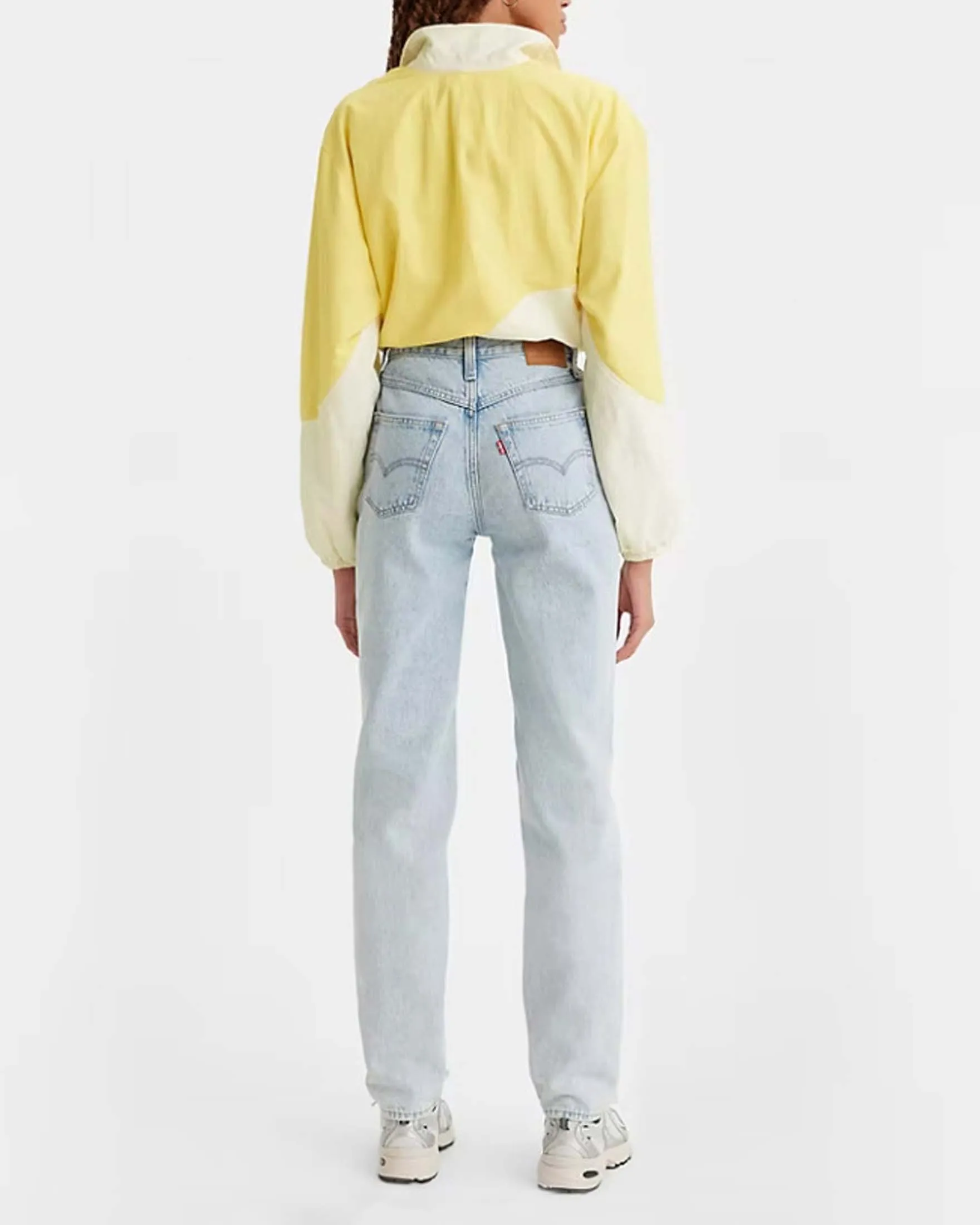 Mom jeans in puro cotone a vita alta lavaggio chiaro bleach washed