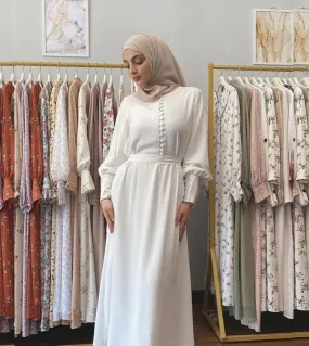 Muslim Fashion Hijab Dress Solid Chiffon Beaded Abayas For Women Turkish Dresses Dubai Abaya Islam Kaftan Robe Musulmane