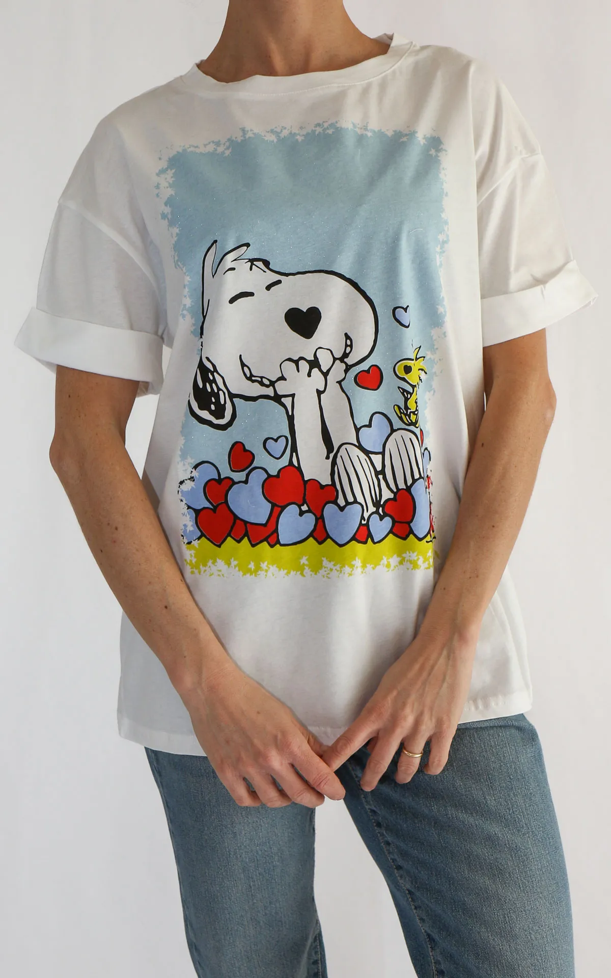 Off-on – T-shirt stampa over – Snoopy / cielo