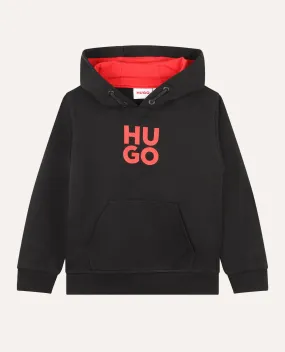 OutletHUGO      Felpa Hugo per bambini con cappuccio e logo scomposto