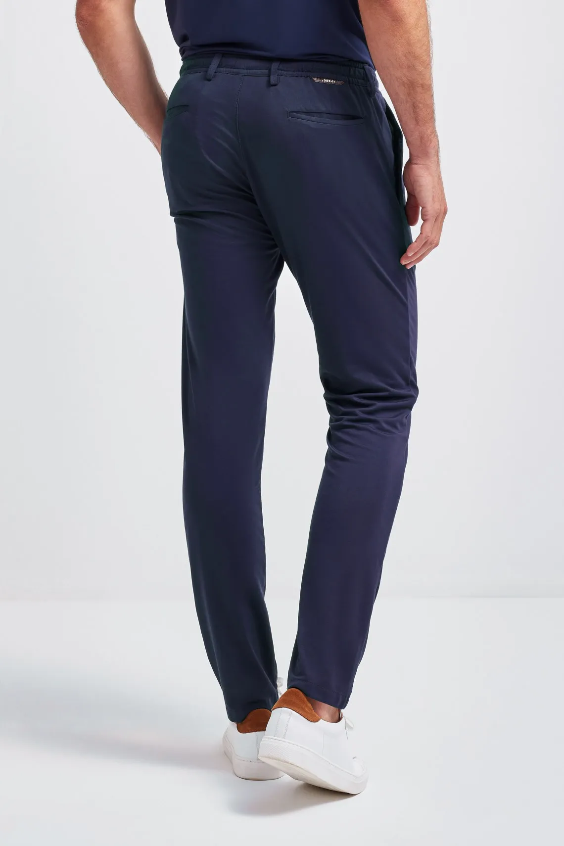 PANTALONE CON UNA PINCES E COULISSE IN JERSEY BLU