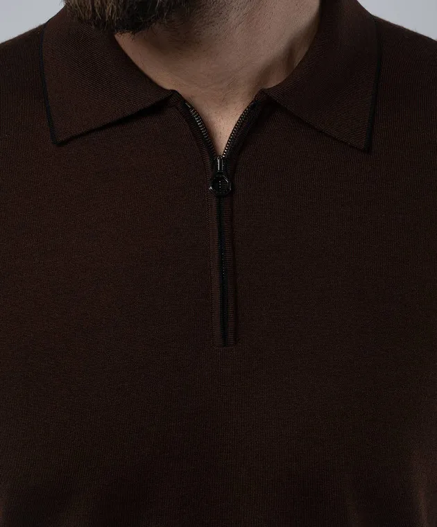 Stefano Ricci Polo marrone in lana, seta e cashmere con motivo monogramma logo KE08004P30E24374