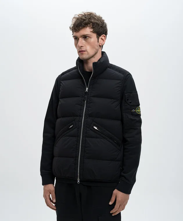 Stone Island Gilet in piumino nero con logo 8115G0828