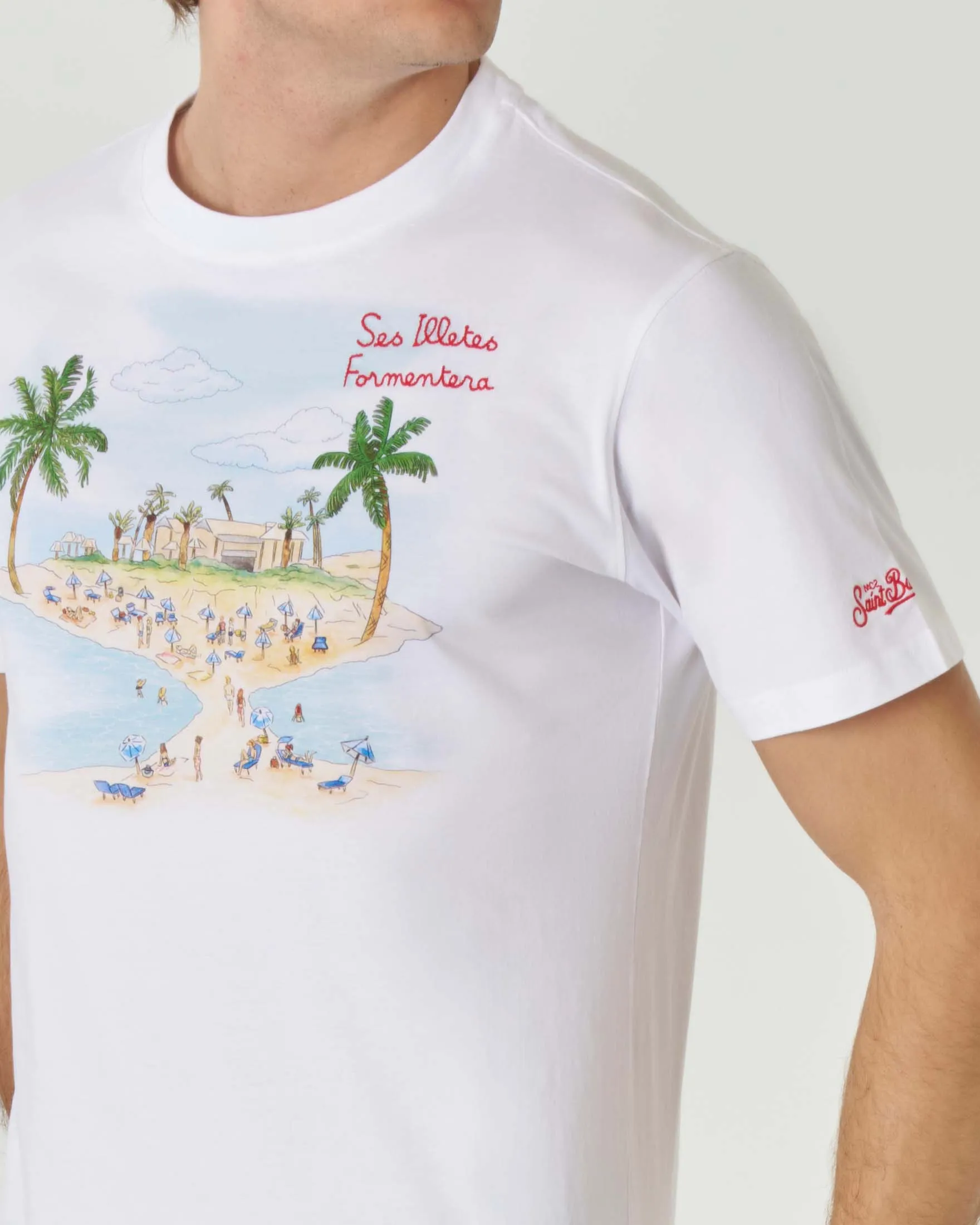 T-shirt bianca mezza manica con stampa grafica Formentera