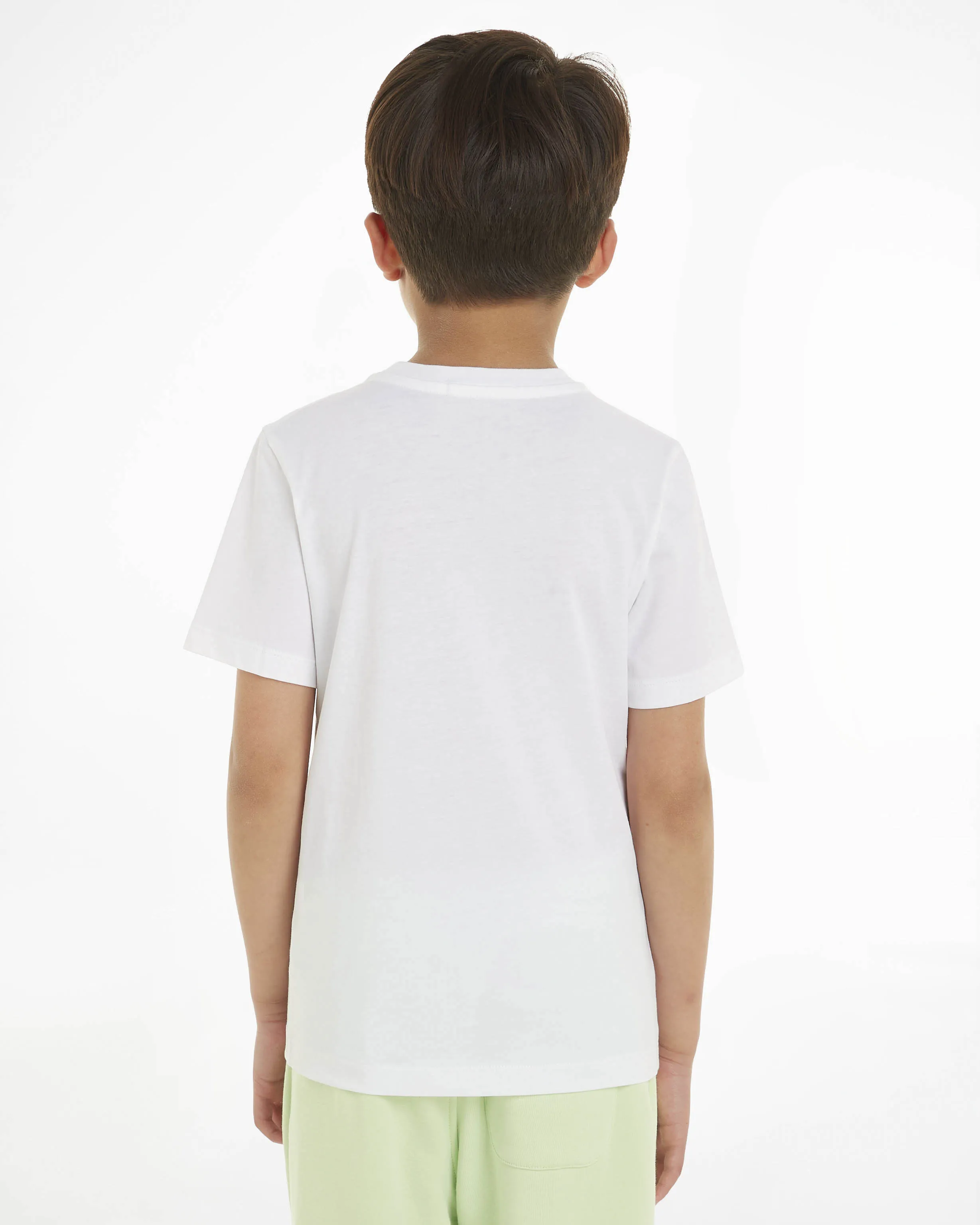 T-shirt bianca mezza manica in cotone con stampa logo su riquadro verde lime 10-16 anni