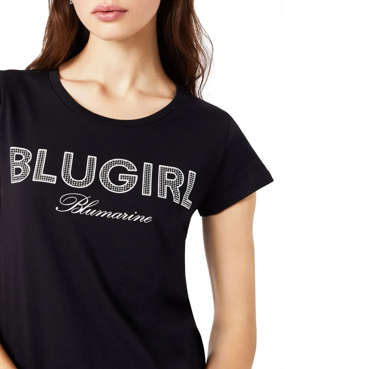 T-Shirt In Jersey Con Logo Strass, Nero