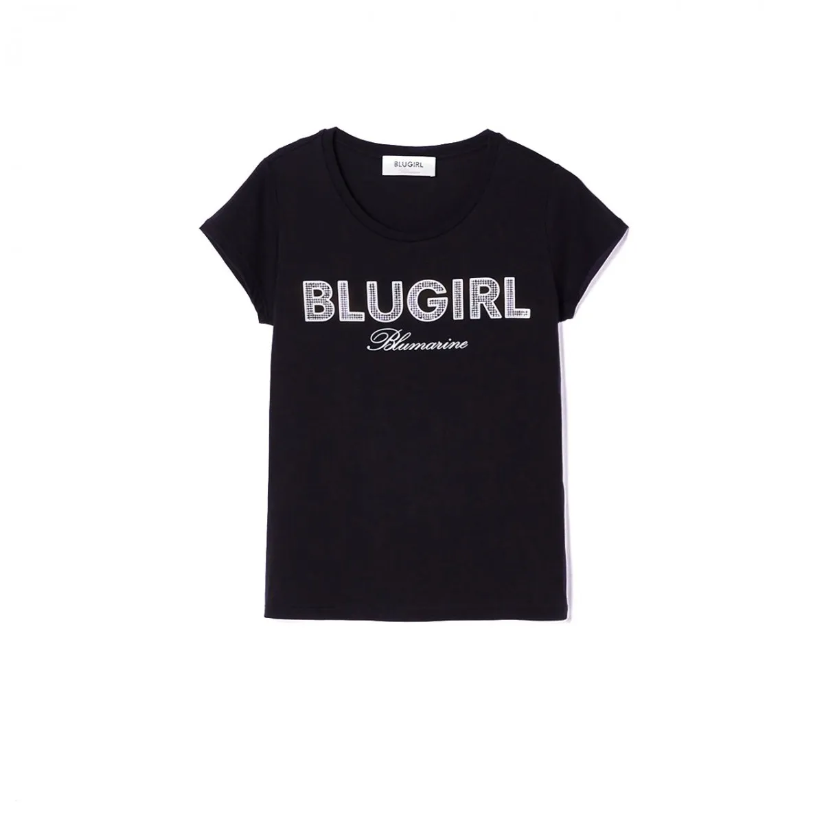 T-Shirt In Jersey Con Logo Strass, Nero