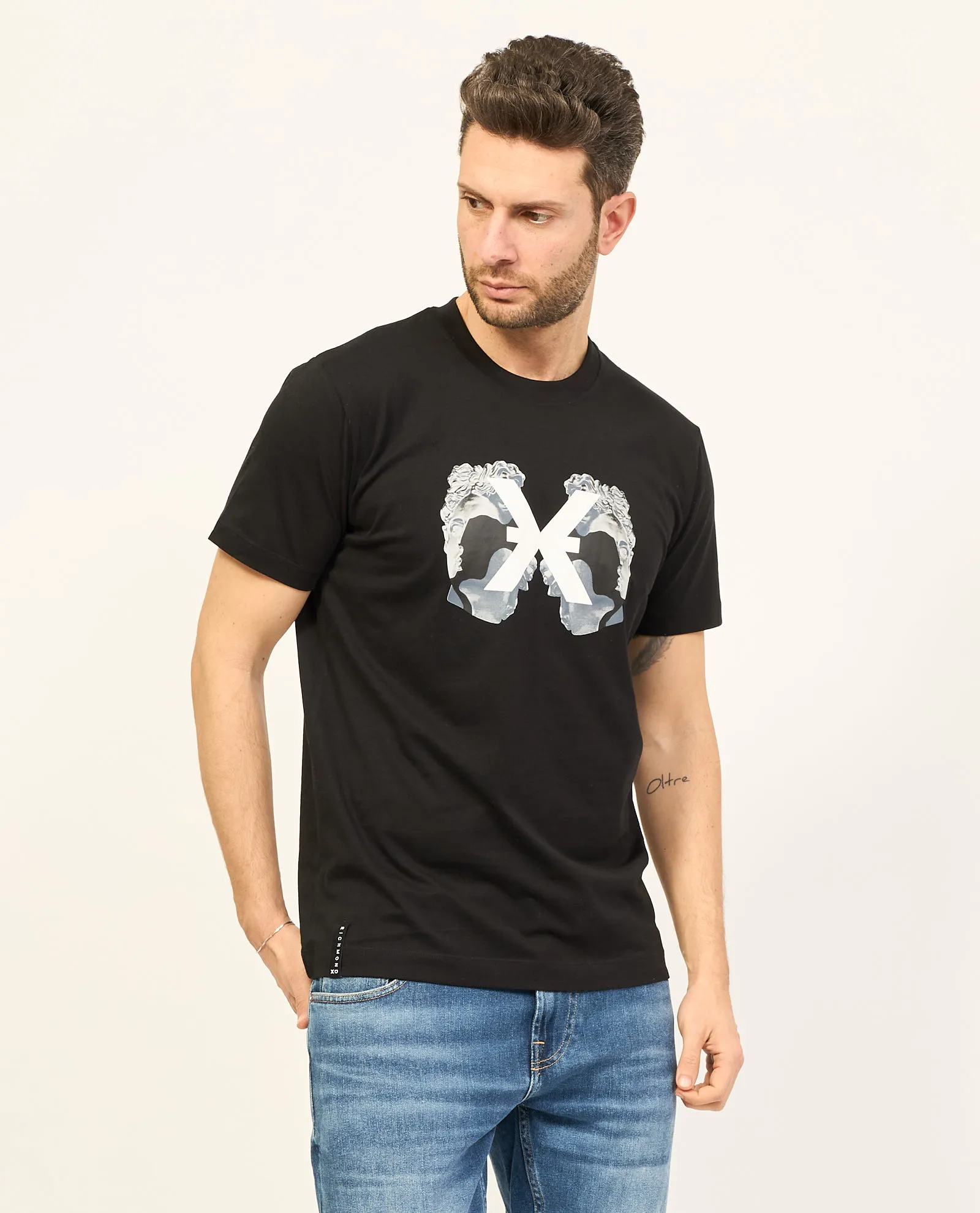 T-shirt nera Richmond X girocollo in cotone