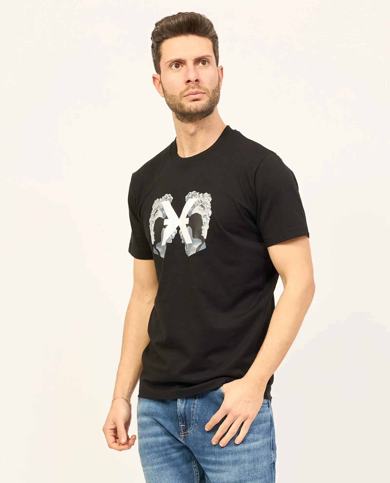 T-shirt nera Richmond X girocollo in cotone