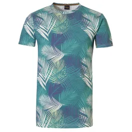 T-shirt Twinlife in jersey 100% cotone stampa foglie di palma tropicali Verde