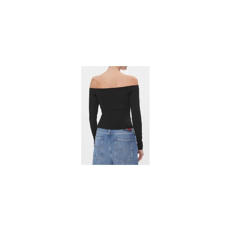 Tommy Jeans Tjw Off Should Top Ls Black T-Shirt M/L Crop Costina Nera Donna