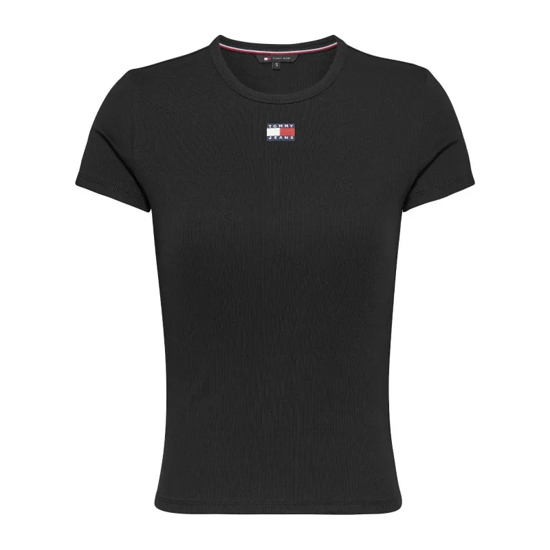 Tommy Jeans Tjw Slim Badge Rib Tee T-Shirt M/M Costina Nera Donna